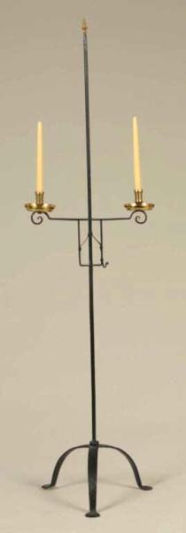 Appraisal: Reproduction Iron Candlestand with Early Snuffer Description Candlestand two-light with