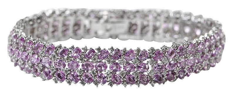 Appraisal: Silver Sapphire Bracelet approx oval faceted pink sapphires approx x