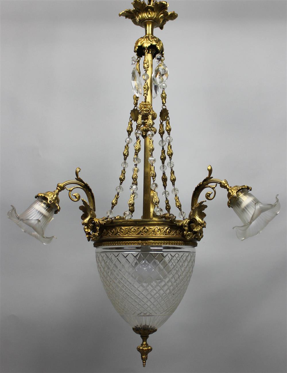 Appraisal: FRENCH BELLE EPOQUE BRONZE AND GLASS CHANDELIER