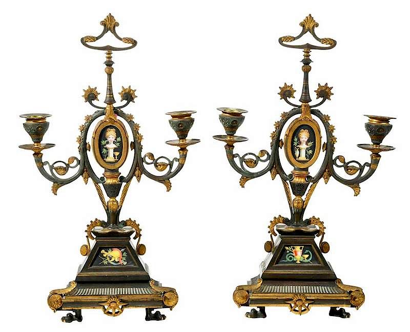 Appraisal: Pair Aesthetic Movement Parcel-Gilt Candelabra late th century each bronze