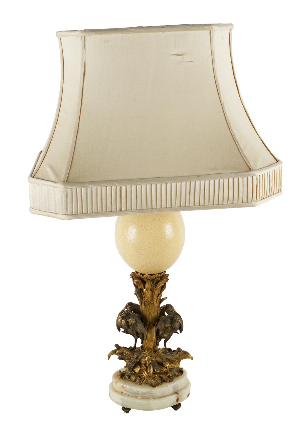 Appraisal: FRENCH GILT BRONZE ONYX OSTRICH EGG TABLE LAMPProvenance The Estate