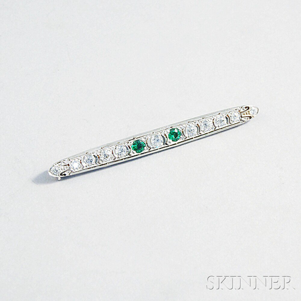 Appraisal: Platinum Diamond and Gem-set Bar Pin retailed by J E