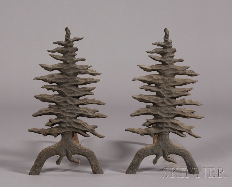 Appraisal: Pair of Cast Iron Pine Tree Andirons America early th