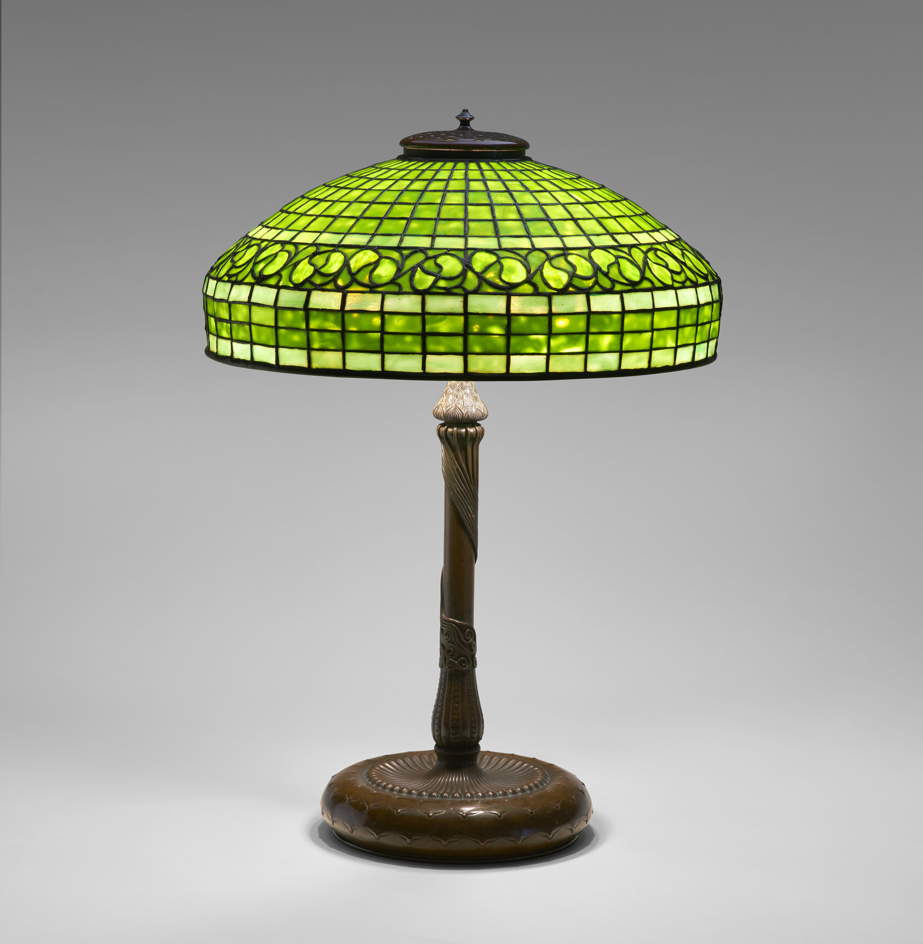 Appraisal: TIFFANY STUDIOS 'Swirling Leaf' Table Lamp circa leaded glass patinated