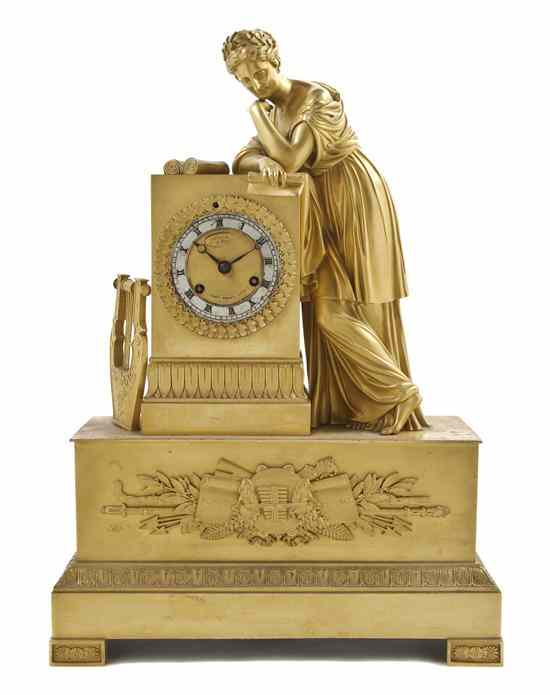 Appraisal: An Empire Gilt Bronze Figural Mantel Clock depicting a robed