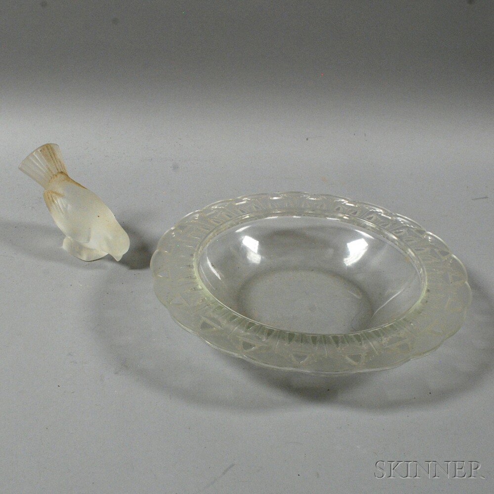 Appraisal: Two Lalique Glass Items a Chevreuse bowl stamped on underside