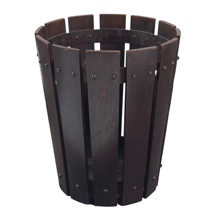 Appraisal: Gustav Stickley wastebasket riveted slats on ironhoops with a fine