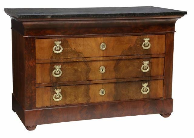 Appraisal: French Charles X period marble-top figured walnut commode first half