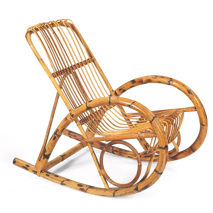 Appraisal: Franco Albini rocking chair attribution rattan and bamboo ''w x