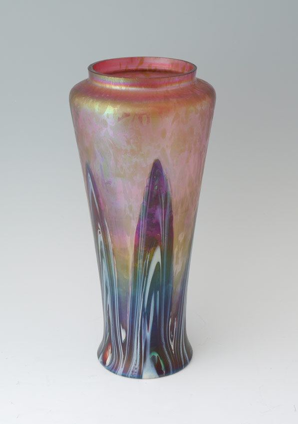 Appraisal: RINDSKOPF BOHEMIAN IRIDESCENT ART GLASS VASE Unsigned top with cranberry