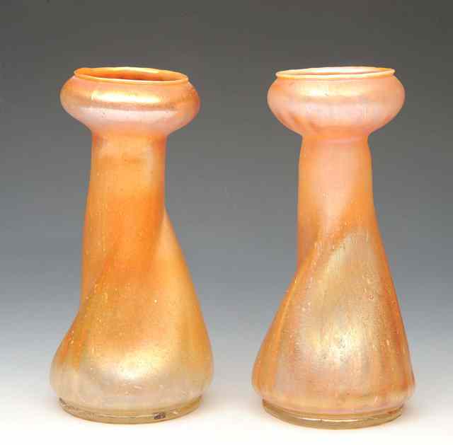 Appraisal: A pair of Favrile Loetz chimney vases circa - orange