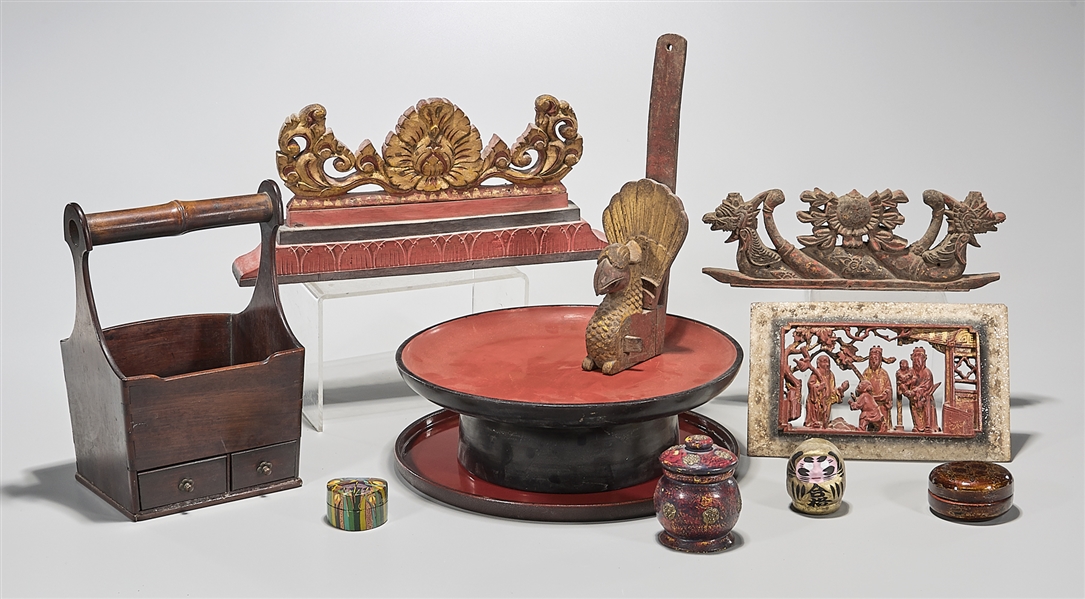 Appraisal: Group of various Japanese wood and lacquered items including covered