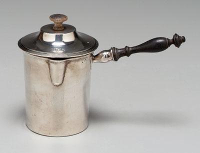 Appraisal: French silver warmer cylindrical with wooden handle and finial marks