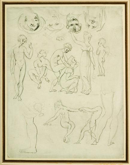 Appraisal: William Etty - Sheet of Figure Studies Pen and wash