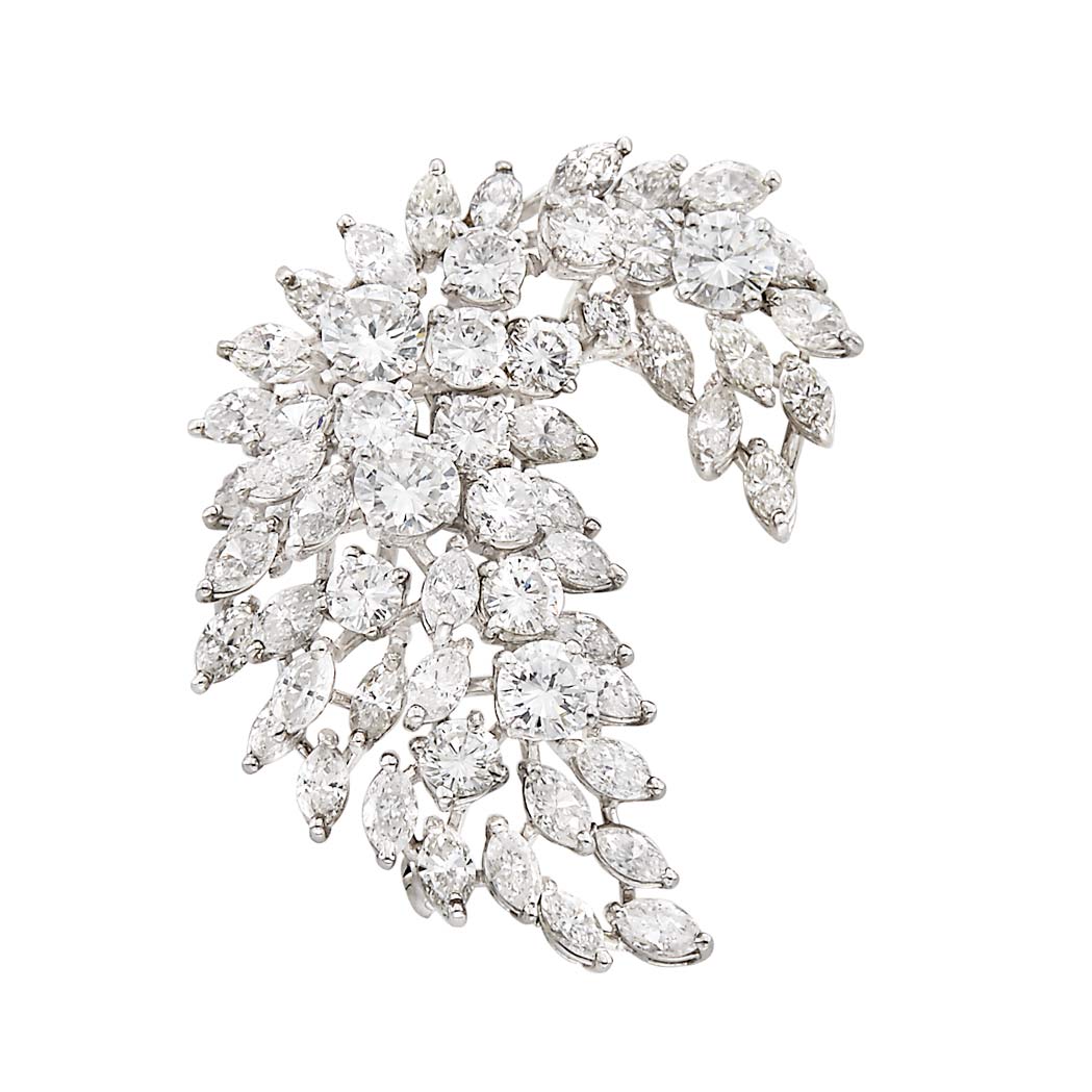 Appraisal: White Gold and Diamond Clip-Brooch round marquise-shaped diamonds ap cts