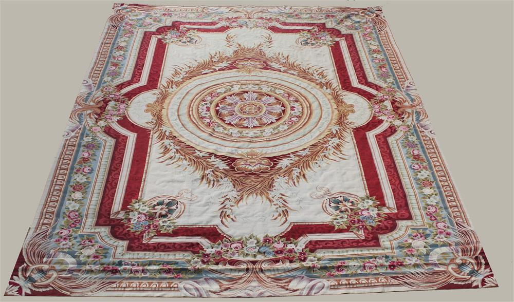 Appraisal: ROOM SIZE AUBUSSON DESIGN NEEDLEPOINT WOOL RUG colors include blues