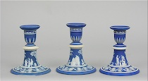 Appraisal: Three Wedgwood Only Candlesticks Three cobalt blue dipped jasperware candlesticks