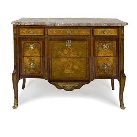 Appraisal: Transitional Louis XV XVI Gilt-Bronze Mounted Mahogany Tulipwood and Sycamore