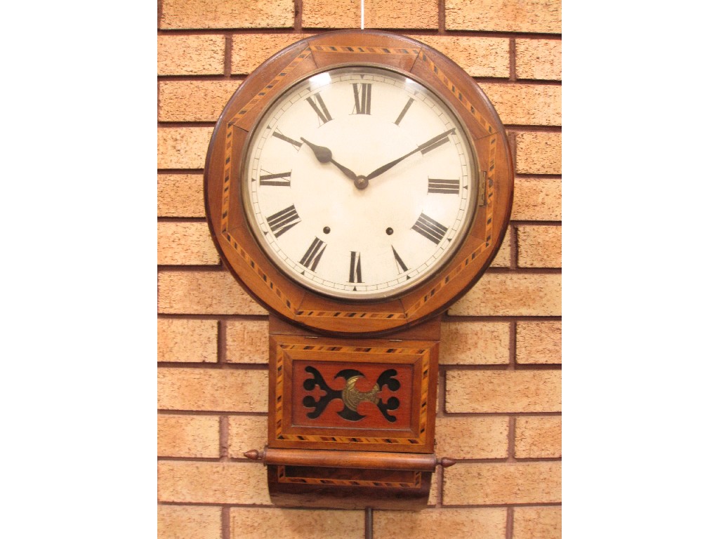 Appraisal: A parquetry cased Wall Clock with white enamel dial in