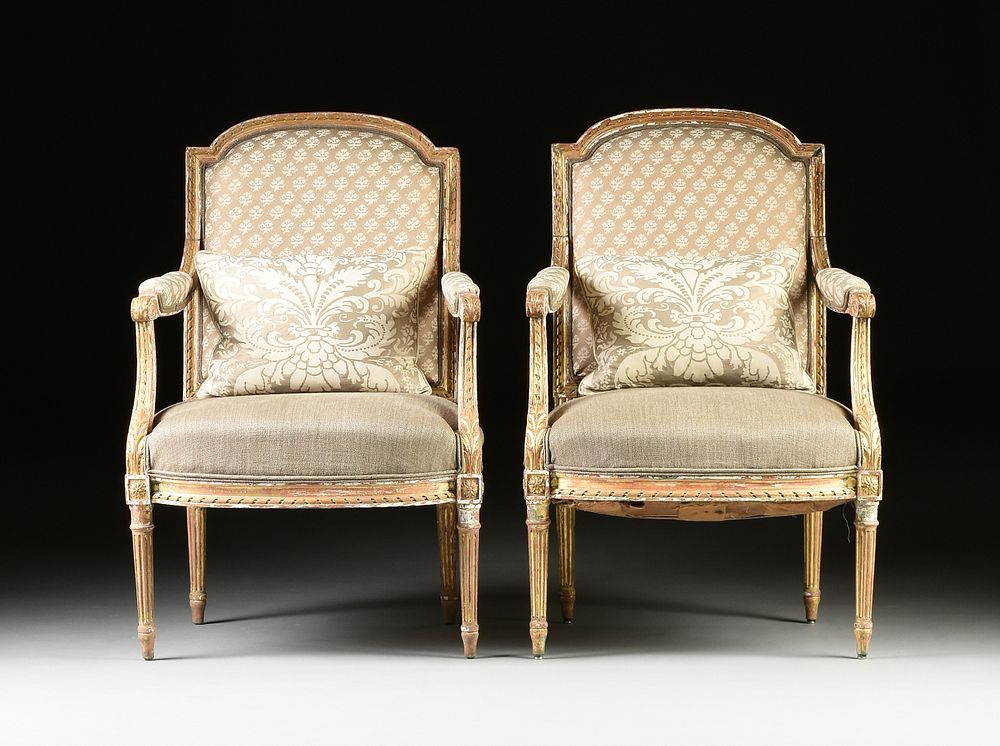 Appraisal: A PAIR OF LOUIS XVI STYLE FORTUNY UPHOLSTERED AND PARCEL