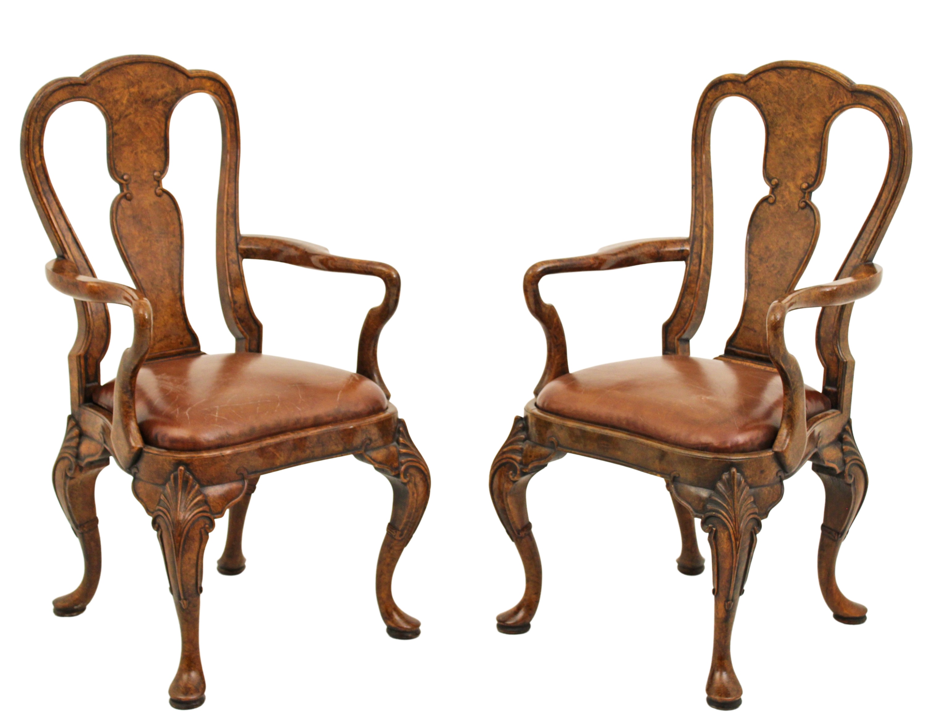 Appraisal: PR OF ENGLISH BURL WALNUT ARM CHAIRS Pair of English