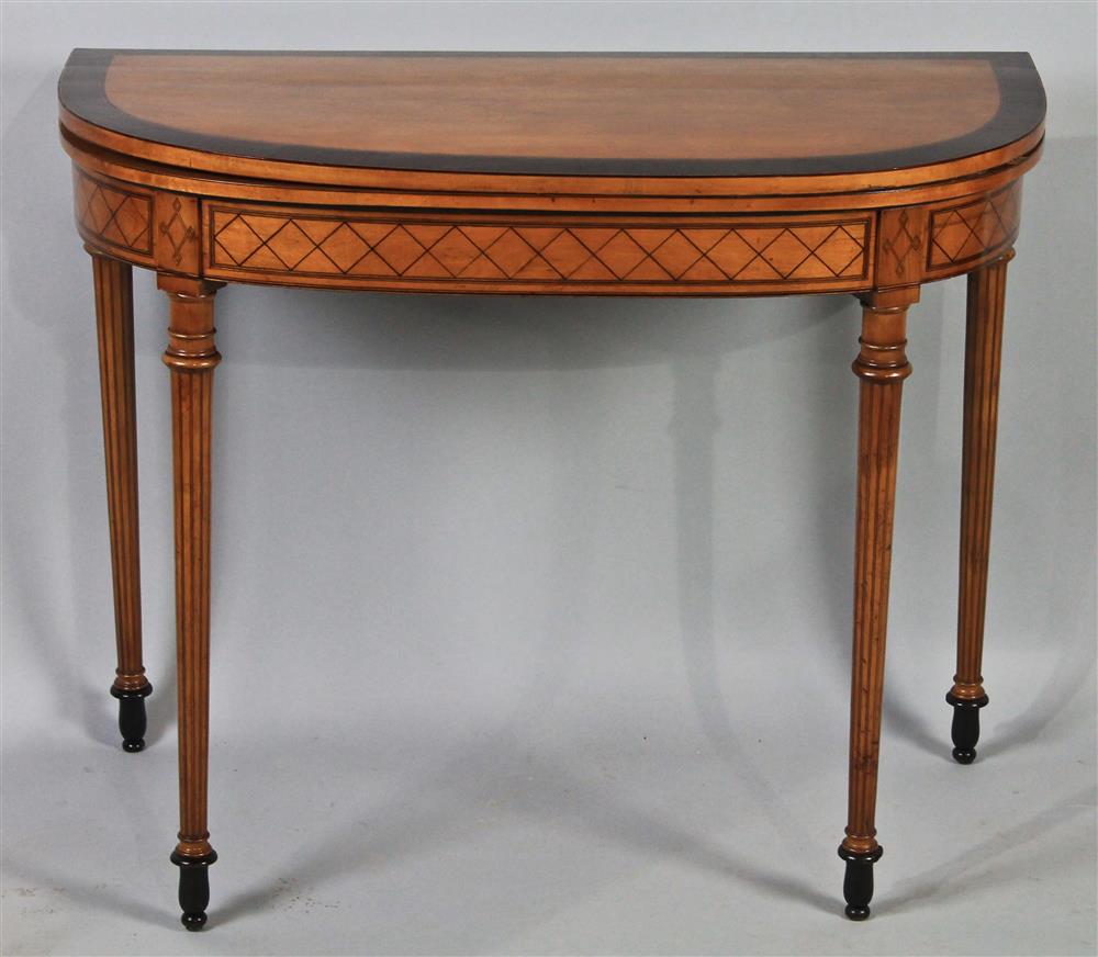 Appraisal: REGENCY SATINWOOD INLAID AND MAHOGANY BANDED D SHAPED CARD TABLE