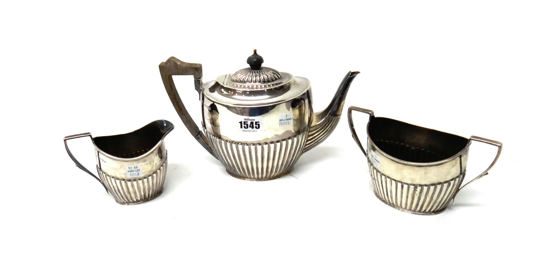 Appraisal: A silver three piece tea set comprising a teapot a