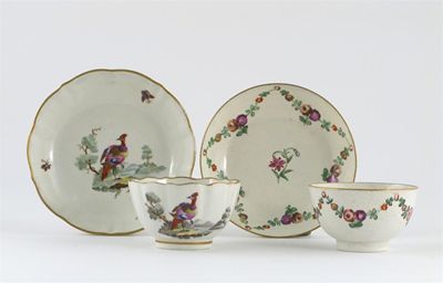 Appraisal: Two Caughley teabowls and saucers one painted with an exotic