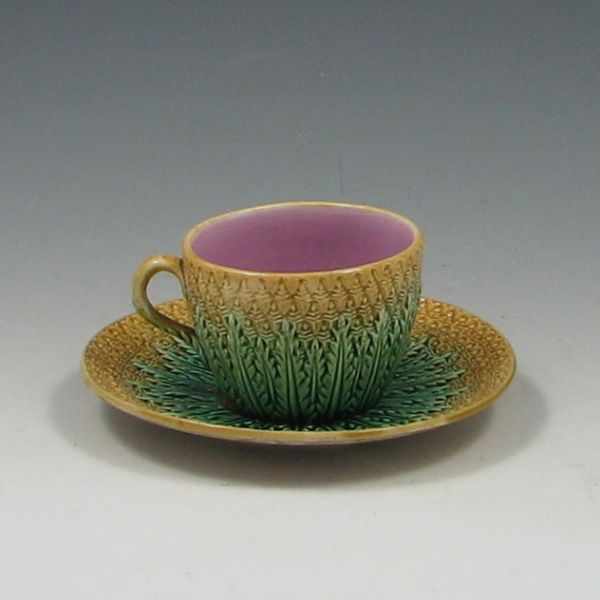 Appraisal: Majolica Pineapple Cup and Saucer cup unmarked ''h excellent condition