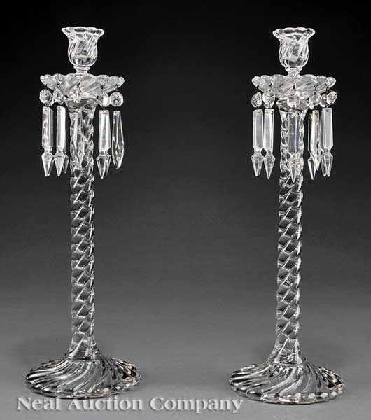 Appraisal: A Tall Pair of Antique French Glass Candlesticks c probably