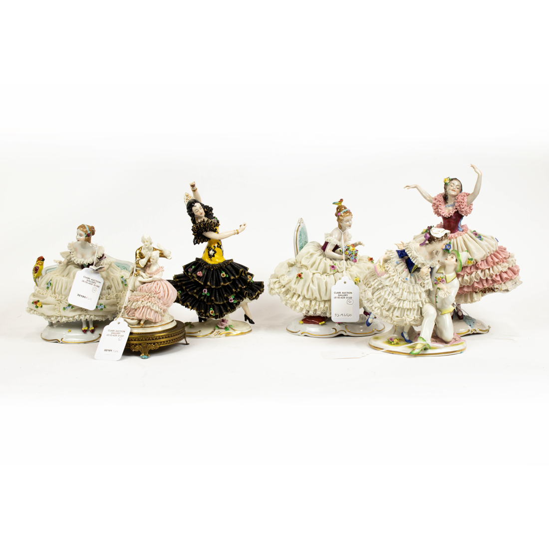 Appraisal: LOT OF DRESDEN PORCELAIN CRINOLINE FIGURES Lot of Dresden porcelain