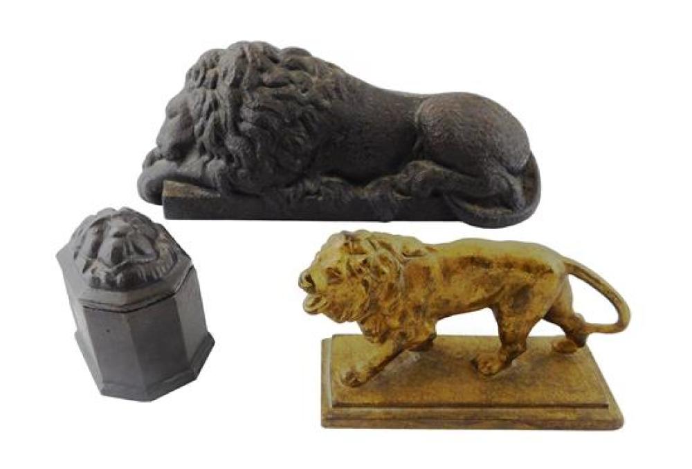 Appraisal: Three th th C metal lions including largest resting lion