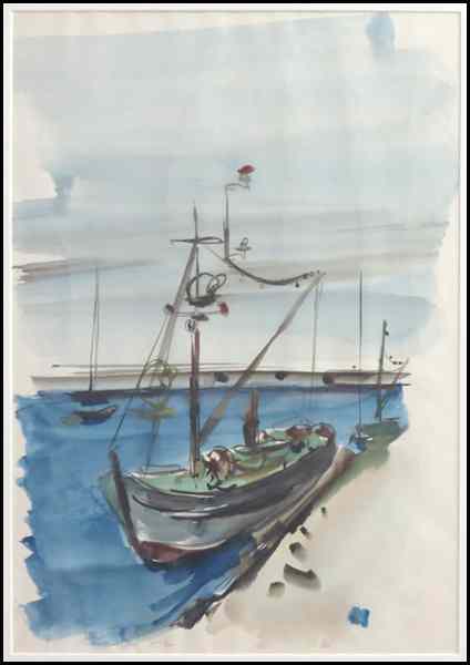 Appraisal: CHAIM PETER ROSENTHAL ISRAELI B FISHING BOAT Watercolor on paper