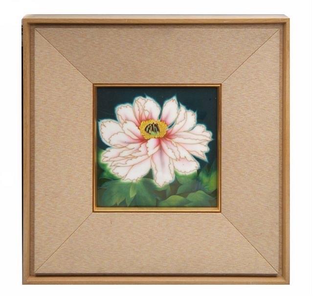 Appraisal: A JAPANESE CLOISONNE PLAQUE decorated a pink peony in full