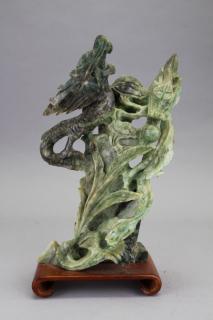 Appraisal: Carved Chinese Spinach Jade Phoenix on Stand Carved Chinese Spinach