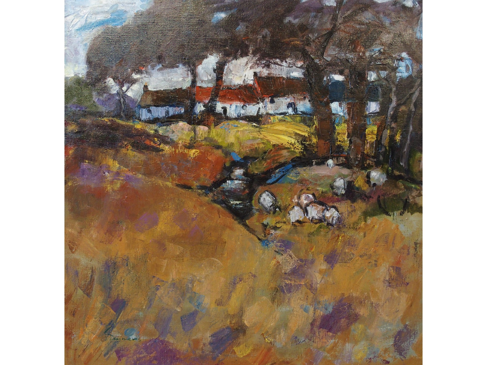 Appraisal: CONNIE SIMMERS Scottish b COTTAGES STIRLINGSHIREOil on canvas signed x