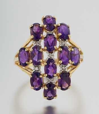 Appraisal: A Ladies' Amethyst and Diamond Cocktail Ring k yellow gold