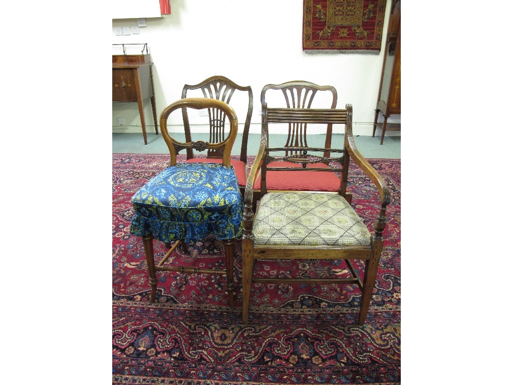 Appraisal: Victorian chair elbow chair and a pair of Hepplewhite style