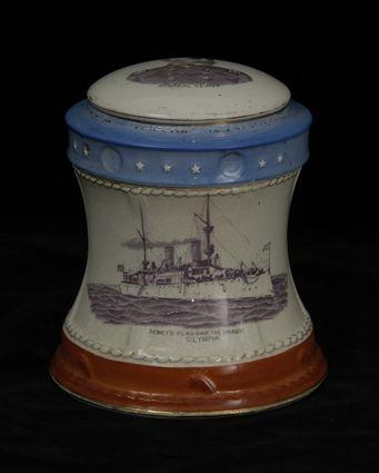 Appraisal: Wheeling Pottery Company Ironstone Admiral Dewey Commemorative Tobacco Jar in