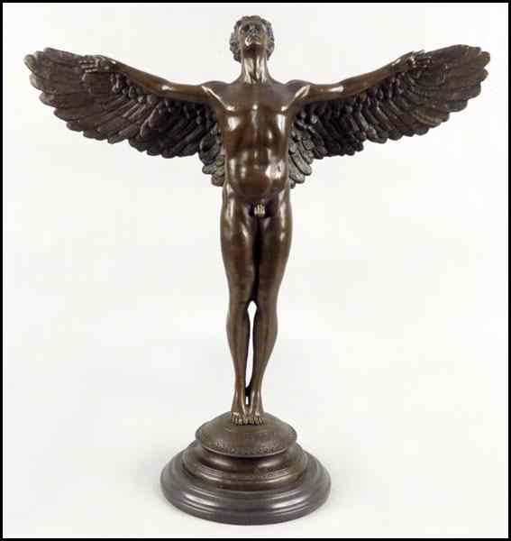 Appraisal: PATINATED BRONZE NUDE MALE FIGURE WITH WINGS After ''A A