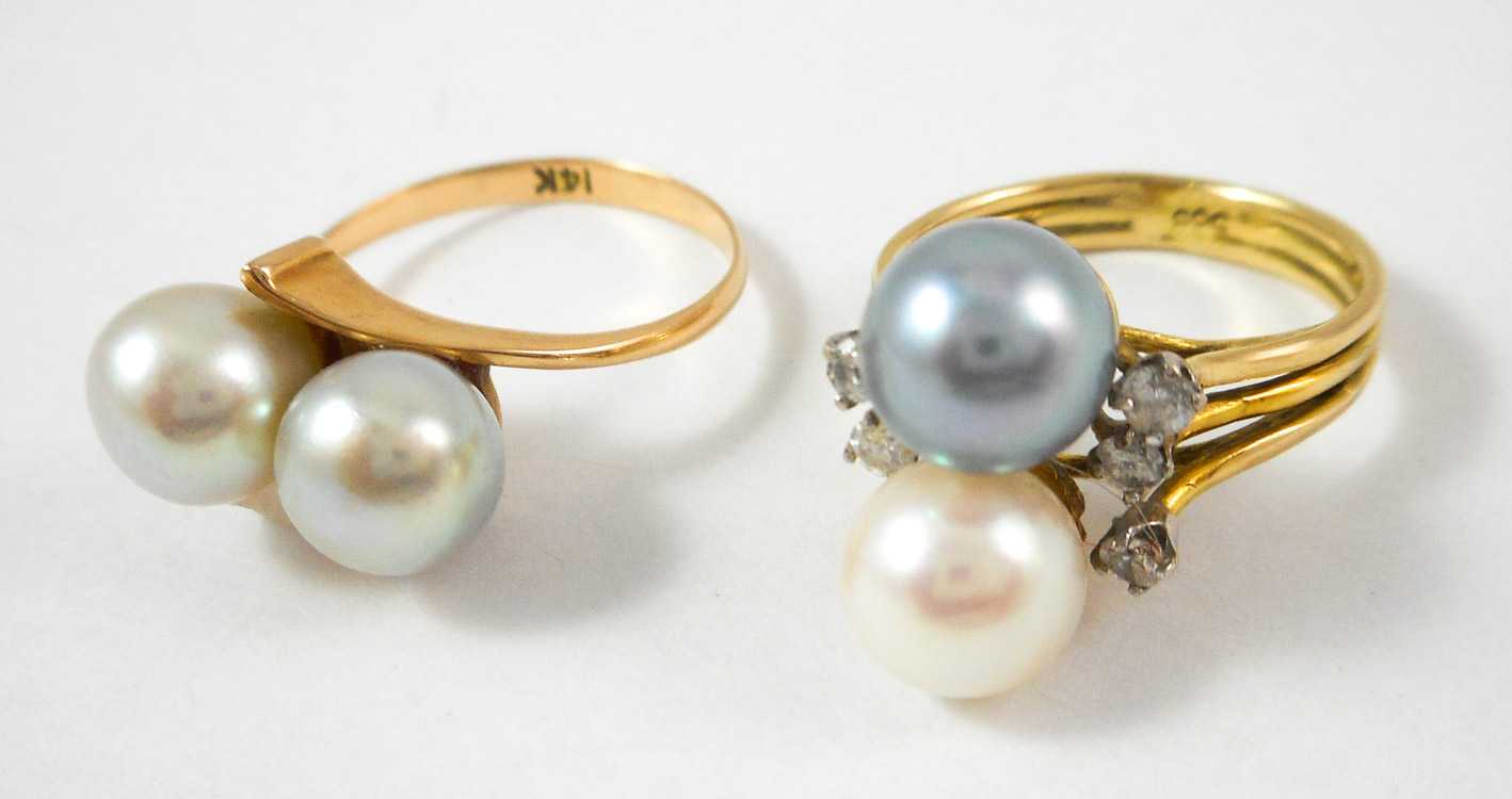 Appraisal: TWO PEARL AND FOURTEEN KARAT GOLD RING including a size