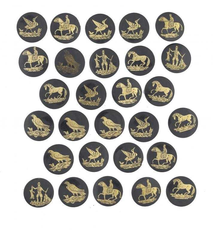 Appraisal: A GROUP OF TWENTY-EIGHT BRASS INLAID PAPIER M CH BUTTONS