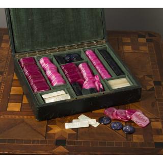 Appraisal: Cased Set of Pearl Gaming Chips Velvet cased set of