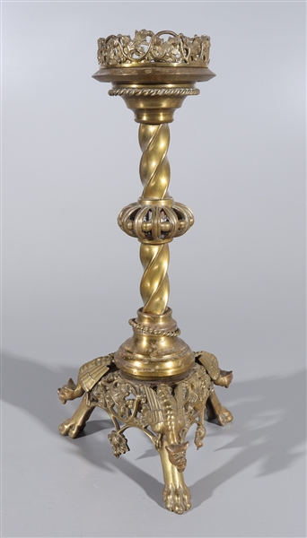 Appraisal: Large Indian brass candle stick top features ivy designs stick