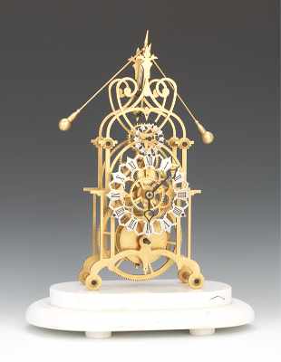 Appraisal: Brass Skeleton Clock with Glass Dome Attractive brass skeleton clock