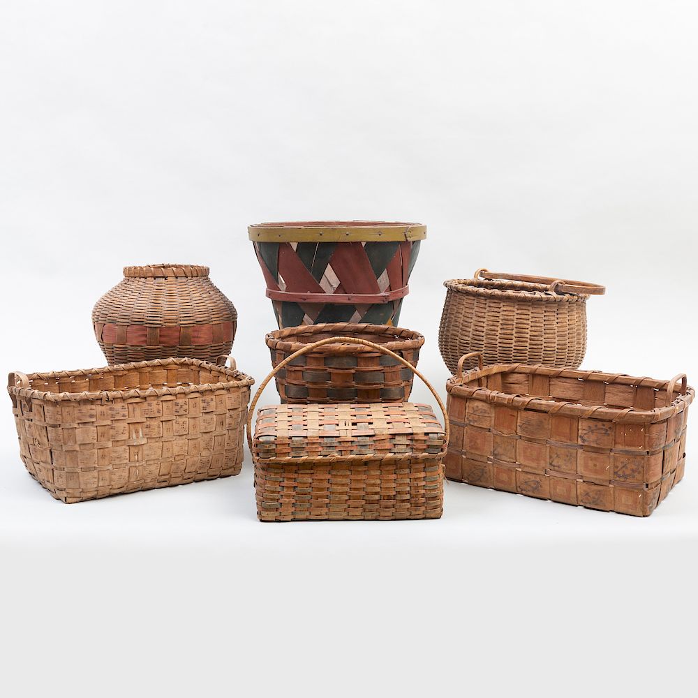 Appraisal: Group of Six American Painted Baskets and a Basket with