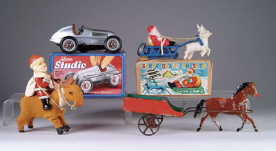 Appraisal: LOT OF MISC TOYS Santa on sled tin and celluloid