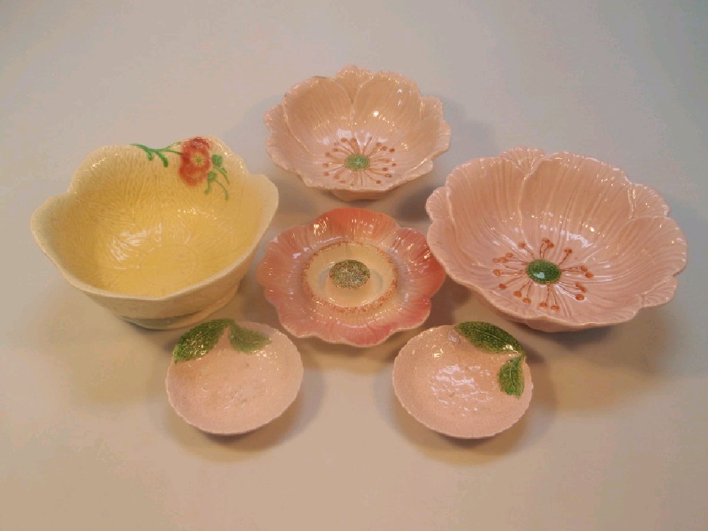 Appraisal: A Falcon ware leaf blossom moulded fruit bowl yellow glaze