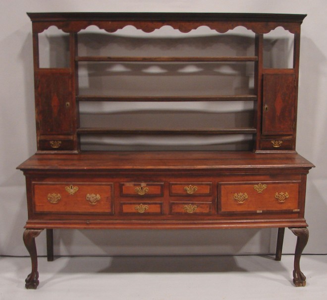 Appraisal: Oak six drawer base with banded inlay carved legs with