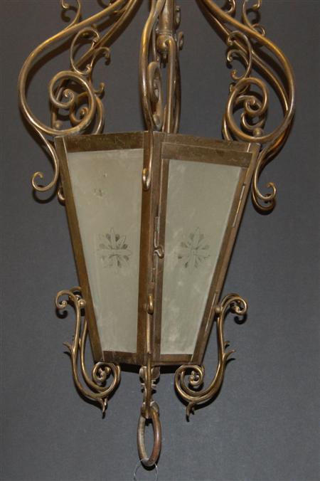 Appraisal: An Edwardian brass hall lantern of tapered hexagonal form with